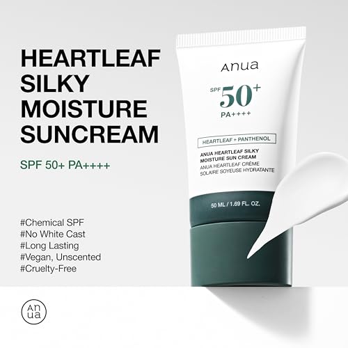 ANUA Heartleaf Silky Moisture Sun Cream SPF 50 PA++++, Korean Sunscreen for Face, Korean Skincare, Korean Makeup Base, Niacinamide, Fragrance Free, Travel Essentials, No White Cast, 50ml /1.69fl.oz - Image 4