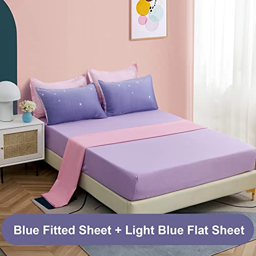Image of Dinjoy Girls Women Comforter Set King Size Ombre Pink Purple Rainbow Bedding Set 7 Pieces Bed in A Bag for Teen Adult (1 Comforter, 1 Flat Sheet, 1 Fitted Sheet, Pillow Shams & Pillowcases)