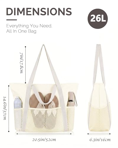 Image of HOMESPON Beach Bag Large Waterproof Sandproof Tote for Women with Zipper and Mesh Pockets