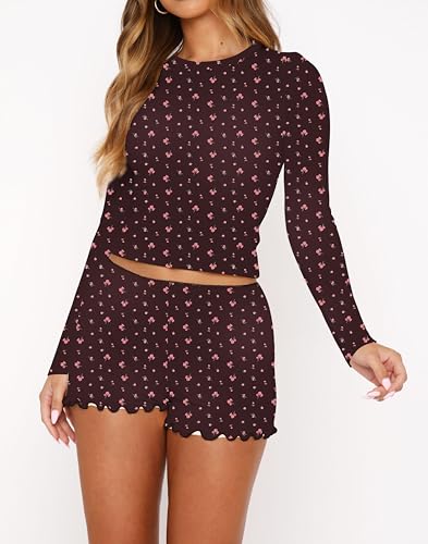 Image of REVETRO Fall Womens 2 Piece Pajama Sets Sexy PJ Shorts Y2k V Neck Long Sleeve Lounge Set Sleepwear with Button Down