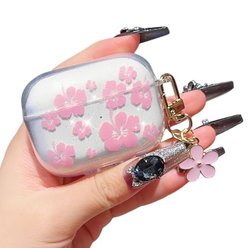 Cover per AirPods 4 Custodia, Custodia per Auricolari a Forma di Floreale Rosa, Con Ciondolo Floreale, Cover Protettiva con Ciondolo Shockproof per Cuffie AirPods 4