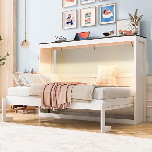 FUvellamo Twin Size Murphy Bed Horizontal, Murphy Bed with LED