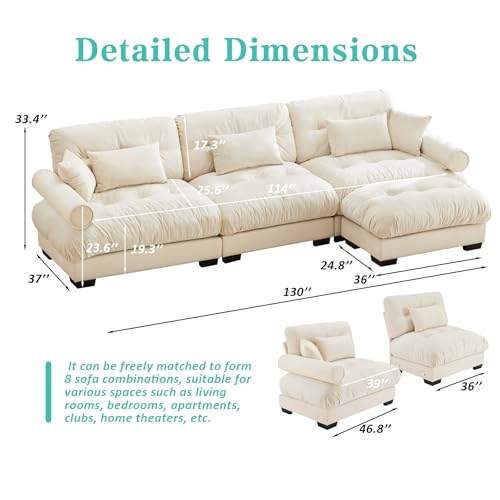 Image of SoarFlash SorFlash Sectional Sofas Couches for Living Room, L Shaped Couch Sofa Set, Small Couches for Small Spaces, Apartment with Movable Ottoman, Beige