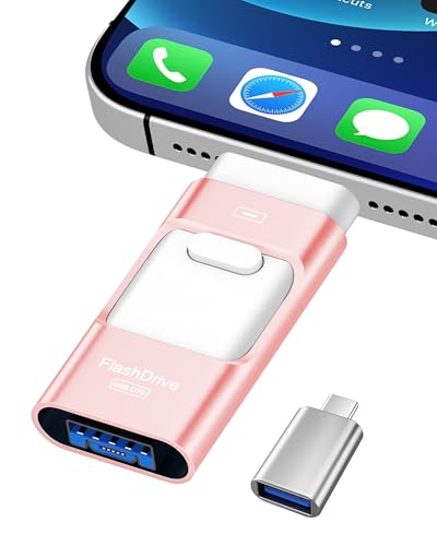 ZARMST Cle USB 256 Go, Clé USB 4 en 1 pour iOS/Pad/Android/Type C/PC, Cle USB C 3.0 Flash Drive Transfert Rapide, Clef Mémoire Externe pour Stockage Photos,...