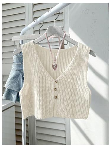 Image of SweatyRocks Women's Button Front Sweater Vest Split V Neck Sleeveless Crop Knit Tops