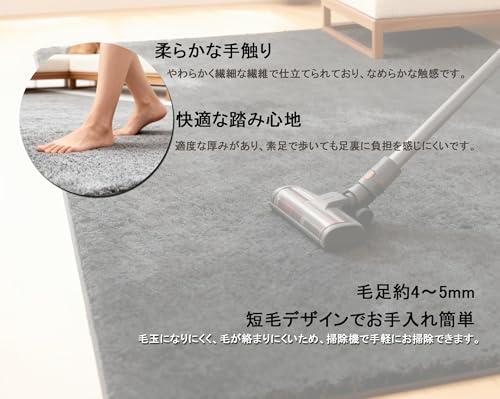 COZYXWORLD ラグ カーペット 3畳 185×250cm 絨毯 じゅうたん 大判 無地 洗える ラグマット 厚手 滑り止め付 さらフワ触感 抗菌防臭 オールシーズン 掃除しやすい ライトグレー [5]