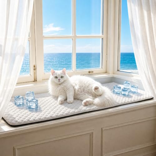 pet prime Cat Windowsill Mat Cat Window Sill Bed with Two Non-Slip Removable Washable Covers (One Soft Warm Cover and One Cool Feeling Cover 90 x 28 cm Grey