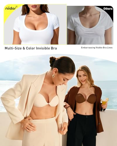 Image of Niidor Adhesive Bra Strapless Ultra Sticky Invisible Push up Silicone Bra Multiple Colors Sizes Reusable for Backless Dress