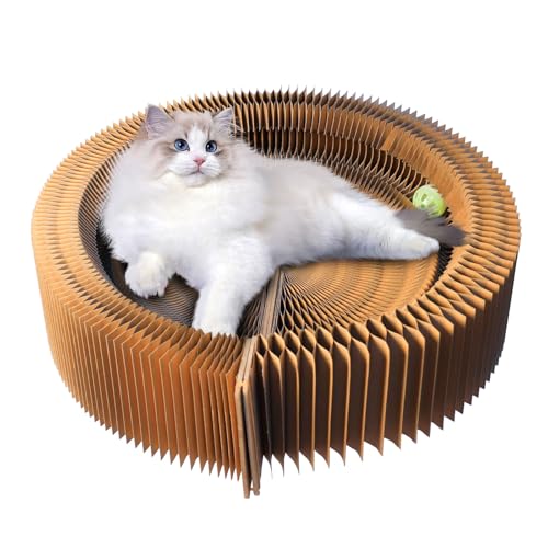 Cat Scratcher Lounge Bed, Collapsible Magic Organ Cardboard Cat Bed, Round Cat Scratching Bed Nest for Indoor Big Large Kitty Kitten Cats