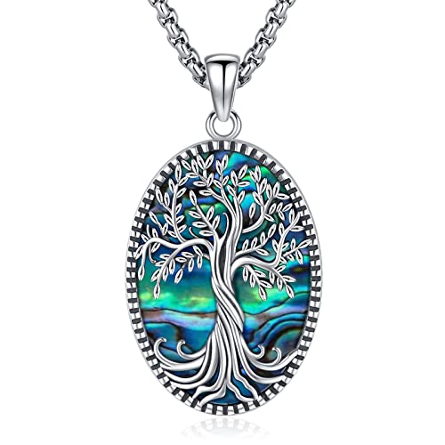 Tree of Life Necklace 925 Sterling Silver Pendant Urn Necklaces for Ashes Picture Locket Necklace Mom Necklace Viking Necklace Crystals Celtic Knot Obsidian Abalone Shell Turquoise Jewelry Women Men