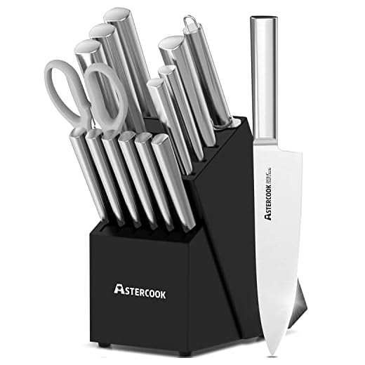 Knife Set, 15 Pieces Chef Knife Set with Block for Kitchen, German Stainless Steel Knife Block Set, Dishwasher Safe, Best Gifts, Silver Knives & Elegant Black Holder