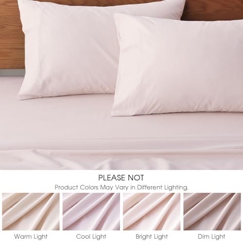 HYPREST Extra Deep Pocket Queen Sheet Sets Fits 18"-24" in Deep Mattress -100% Cotton Queen Sheet Set,Pink Hotel Luxury Soft Wrinkle Free Cooling Sheet Sets for Queen Bed Deep Pocket