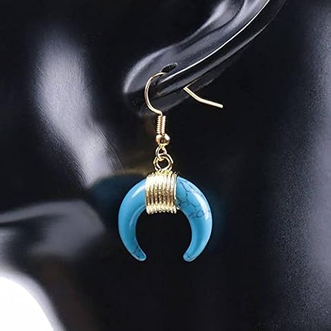 QYAQ Women'S Stud Earrings,Girl Earrings Simple Natural Blue Turquoise Dangle Drop Earrings National Crescent Moon Earrings Exquisite Gemstone Gift For Sisters Wedding Party Birthday Cover