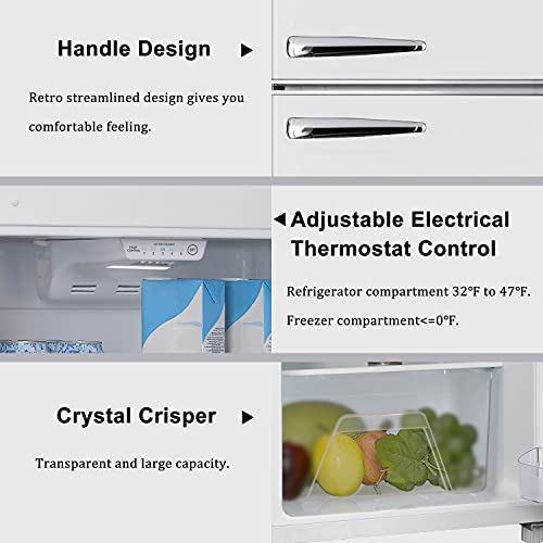 Galanz Glr10Tweefr True Top Freezer Retro Refrigerator Frost Free Dual Door Fridge, Adjustable Electrical Thermostat Control, 10.0 Cu Ft, White #TOP6