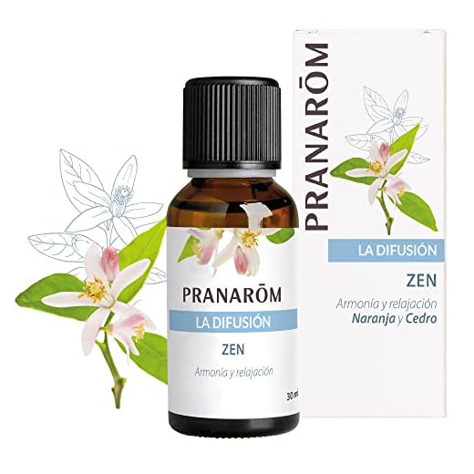 PRANAROM - Zen - Difusión - Aceites Esenciales 100% Puros, Naturales y Bio - Mezcla Que Favorece la Relajación y la Tranquilidad - Cítricos Calmantes y Cedro Mistico - Difusión Atmosférica - 30ml
