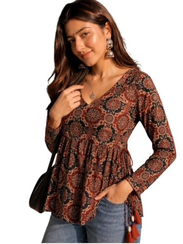 Youthnic Women's Cotton Bandhani Print Tie-Up & Tassel Short Kurt...