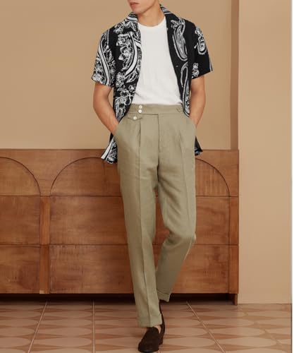 Men's Linen Pants Casual Dress Lightweight Slacks Business Vacation Regular Fit Trousers for Work4