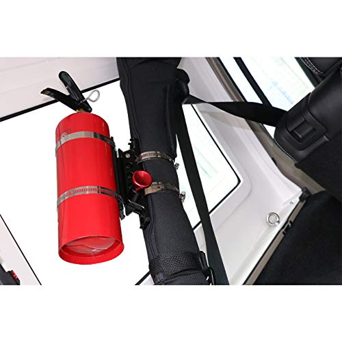 AUFER 1 Year Warranty-Universal Adjustable Roll Bar Fire Extinguisher Mount Holder with 4 Clamps for Jeep Wrangler UTV RZR Boat etc, Aluminum
