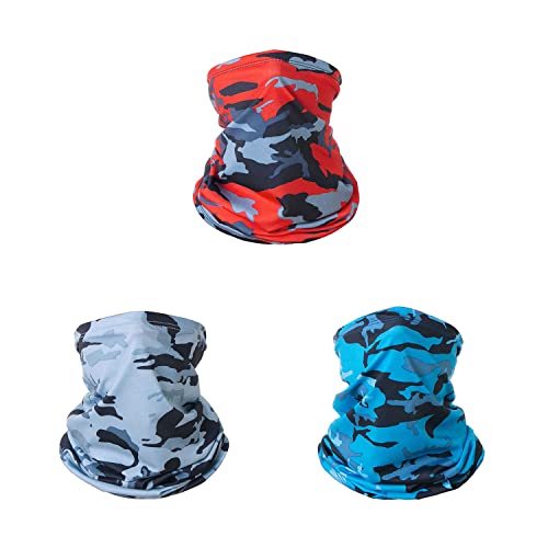3 Pieces Balaclava Face Mask, Summer Cooling Neck Gaiter, Uv Protector Motorcycle Ski Scarf For Men/Women (Camouflage Royal Blue,Camouflage Red,Camouflage Light Grey) #TOP4