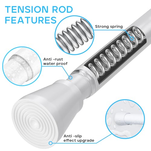 Image of 2Pack White Shower Curtain Rod 45 to 77 Inch | Shower Rods for Bathroom,Spring Tension Curtain Rod No Drilling for Windows,Doors,Closet,Kitchen