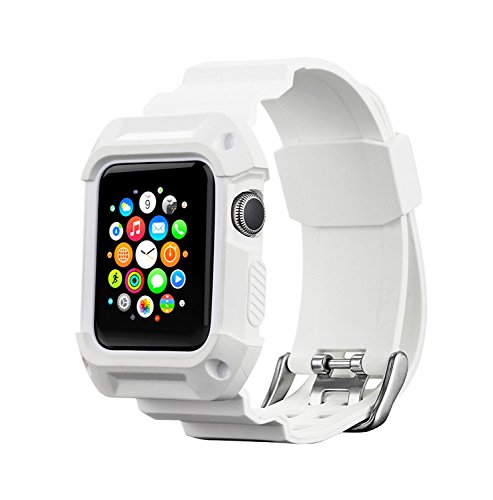 MAIRUI Compatible with Apple Watch Band Case 42mm, Wristband Strap Rugged Protective Replacement for Apple Watch iWatch Series 3/2/1, Sport/Edition (Off White)