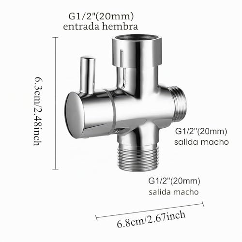 Miniatura 2 de Perfetsell Valvula Desviadora 3 Vias De G1 2 Valvula Ducha 3 Vias Recambios Columna Ducha Con Forma De T Válvula Desvío Ducha Válvula Mezcla 3 Vías G1 2 Para Tuberías De 20 Mm De Diámetro