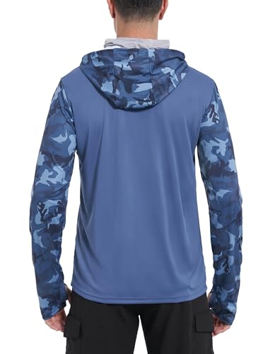 Image of FISHEAL Men's Performance Fishing Hoodie Shirt - UPF 50+ UV Sun Protection Long Sleeve Shirts with Mesh Face Mask