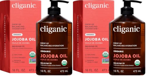 Image of Cliganic Organic Jojoba Oil 16 oz, 100% Pure | Bulk, Natural Cold Pressed Unrefined Hexane Free for Hair & Face | Base Carrier Oil (Pack of 2)