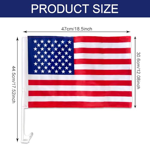 2PCS US American Car Flag Window Clip, 17\"×12\" Double Sided Patriotic Window Flag with Flagpole Mount, Premium Polyester USA Flag Banner Decoration，Universal Car Accessories for Vehicle Window - Thumbnail 2