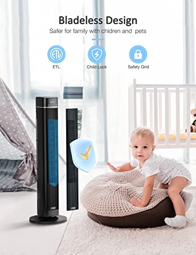 Vck Tower Fan For Bedroom, 90° Oscillating Fan With 26Ft/S Velocity,40" Cooling Floor Fan With Smart Remote,Touch Control, 3 Speeds, 4 Modes, 12H Timer, Quiet Bladeless Standing Fan For Home,Office #TOP4