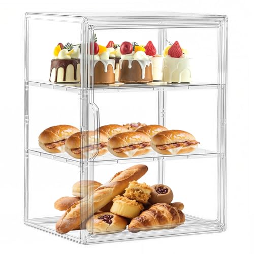 Image of Pastry Display Case, 3 Layers Clear Bread Box for Kitchen Countertop