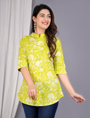 Image of Women's Rayon Floral Printed Short Kurti | Regular Fit | Mandarin Collar | Casual Wear for Office, College