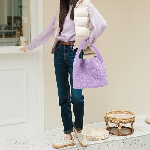 Image of Woven Tote Bag with Small Purses for Women, Vegan Leather Hobo Bags Straw Handbags Large Underarm Shoulder Bag
