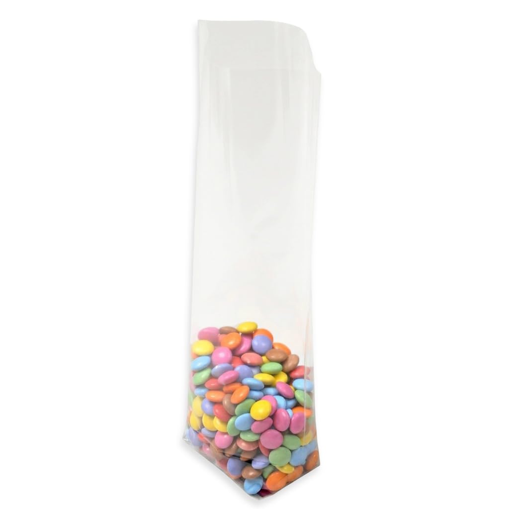 Bag It Plastics Clear Cellophane Sweet Bags with Card Base (Pack of 1000) – Block Bottom Gift Bags – 30.5x7.7x5.3cm (12"x3"x2.1") – Perfect for Sweets, Cookies, Treats & Favors — image 1