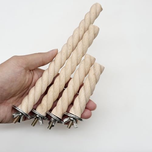 Image of Woohome Bird Perch, 4 PCS Natural Wood Perches, Wooden Bird Parrot Stand in The Shape of a Twist Cage Perch Accessories for Small Birds Budgies Cockatiels Conure Lovebirds