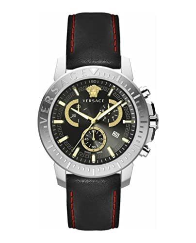 Versace Montre analogique à Quartz pour Homme avec Bracelet en Cuir VE2E00121, Noir, Mode