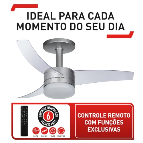 Ventilador de Teto Arno Ultimate Bivolt Prata com 3 Pás e Controle Remoto VX15