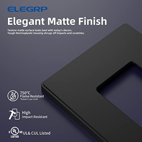 Image of ELEGRP 1 Gang Screwless Decorative Wall Plates, Mid-Size Unbreakable Thermoplastic Faceplate Cover for Decorator Receptacle Outlet Switch, UL Listed (5 Pack, Matte Black)