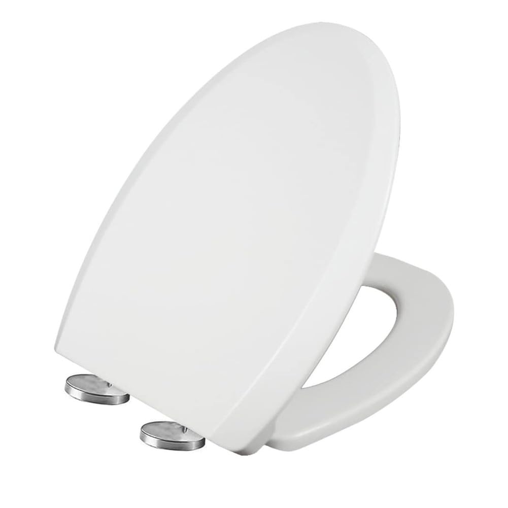 Mrku White Soft Close Toilet Seat,Urea-Formaldehyde Material,Oval Loo Seat, Top Fixing With Adjustable Hinges,Universal V-Shape