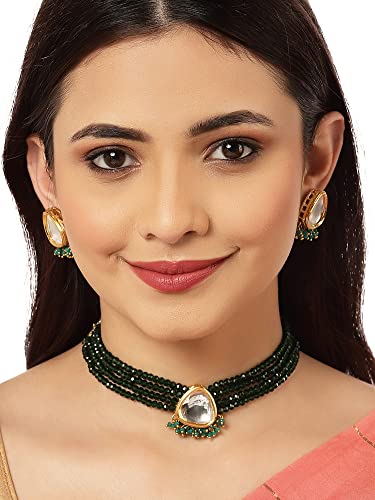 Image of Karatcart Black Crystal Beaded Choker Necklace Setfor Women