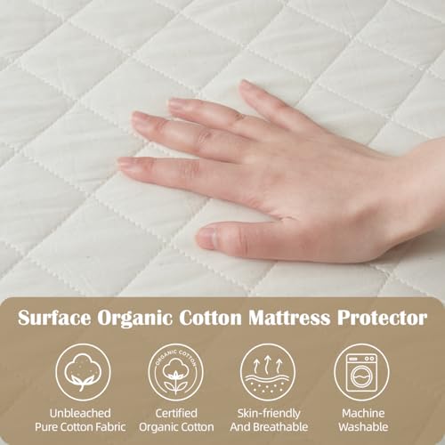 Image of Organic Crib Mattress Protector - Top&Side 100% Waterproof Protector | Organic Mattress Protectors for bed | 5-Sided Waterproof Protection | Noiseless & Breathable | Crib Size 52x28x9 in