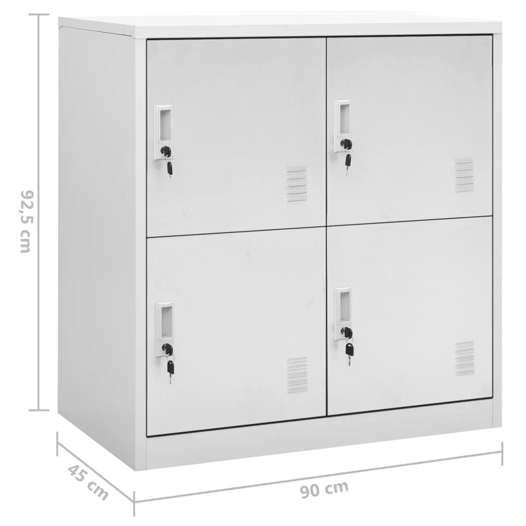 Armadietti 2 pezzi, grigio chiaro, in acciaio, 90 x 45 x 92,5 cm, con serratura, 4 scomparti, per ufficio, garage, cantina, ripostiglio, spazio e ordine