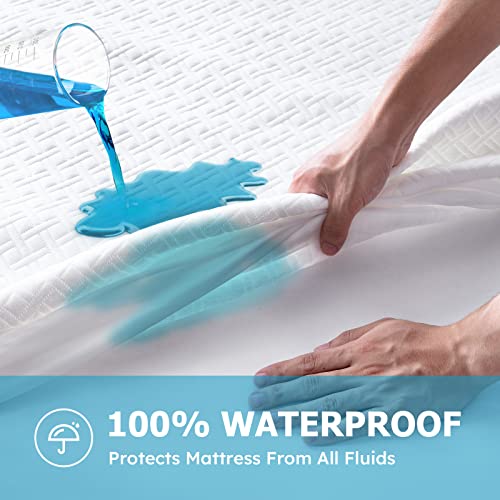 Cozymaker King Size 100% Waterproof Mattress Protector, Cooling Bamboo Mattress Cover Fitted 8"-21" Deep Pocket, 3D Air Fabric Soft Breathable Bed Mattress Pad Cover Noiseless Washable (White, King) #TOP2