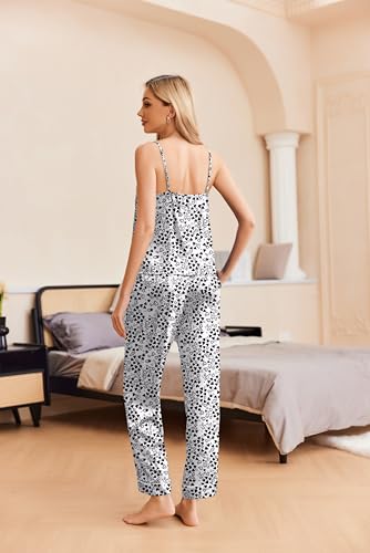 Image of Ekouaer Women Silk Satin Pajamas Sleeveless Pjs Set 2 Piece Summer Loungewear Sleepwear with Pockets S-XXL