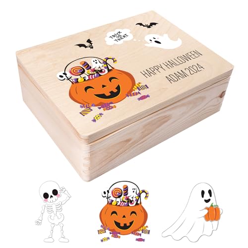 Creative DECO Caixa de recordações truque ou trato, presente personalizado - Halloween | caixa de madeira de memória personalizada animais | impressão | personalizadas para festas