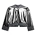 YiZYiF Kids Girls Metallic Bomber Jacket Long Sleeve Cropped Coats Sparkle Clubwear Disco Party Costume Outerwear Black 12 Years