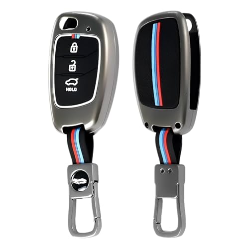 Image of KINGSWAY Hyundai Car Key Cover and Keychain Perfect Shape and Compatible with 3 Buttons Smart Key of All Hyundai Cars, Remote Key Shell, Key Case, Car Key Chain Cover, 360 Protection, Gunmetal Grey
