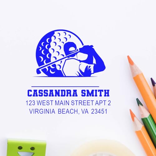 Image of Custom Golf Swing Silhouette Rubber Stamp, 1-5 /8 Square, Wood Handle, Personalized Address Stamper, Professional Quality, Gift for Golfers
