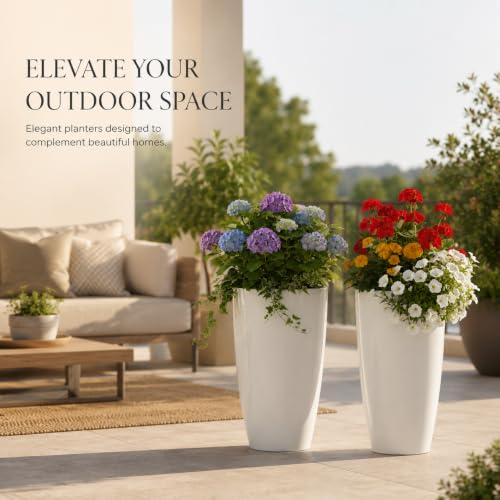 Image of Ocean Mart Plastic Tower Pot Plant 14 Inch | Large Flower Pot for Indoor & Outdoor Plants | Decorative Garden Planter | Lightweight & Durable | Pack of 2