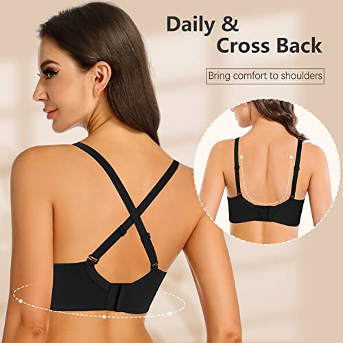 Women's Push Up Bra Add 2 Cup Sizes Super Deep V Plunge Padded Bra Comfort Support Underwire Back Smoothing Bras Black 44A #TOP5
